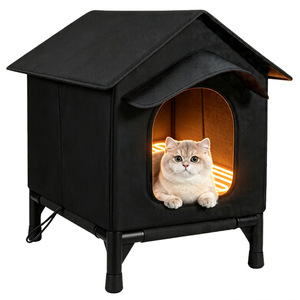 Maison chauffante pour chat noire de luxe, lit pour animaux de compagnie résistant aux intempéries avec coussin chauffant pour chats errants, nid pour chatons, facile à assembler - Product Image 1