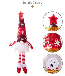 Décoration de Noël poupée sans visage forêt vieil homme flocon de neige chapeau tricoté avec lumière Rudolph jambe suspendue poupée gobelin - Product Image 4