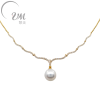 Collier de fiançailles et de mariage UM Jewelry en or jaune massif 18 carats avec diamant naturel et perle d'eau douce, cadeau commémoratif unisexe, ensemble de fête