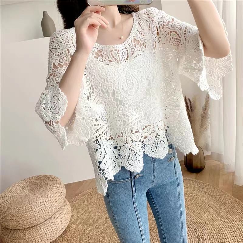 Elegante blusas de verano de ganchillo de mujer para compradores