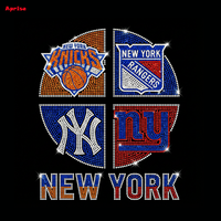 Transferts thermocollants en strass de qualité supérieure, équipes sportives de New York, collection 4 en 1, décoration de vêtements DIY de haute qualité pour les fans