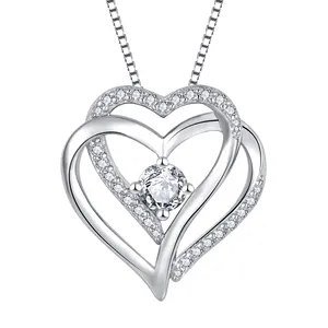 Romántica mujer señora novia regalo de plata joyería plata esterlina dos corazón torcido gargantilla collar