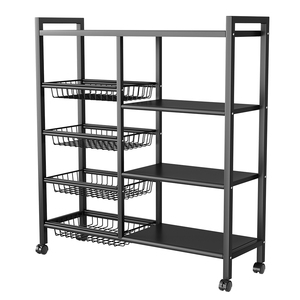 Chariot de rangement de <span class=keywords><strong>cuisine</strong></span> mobile à 4 niveaux en acier au carbone moderne avec 4 paniers et étagère à poignée pour fruits et légumes - Product Image 3