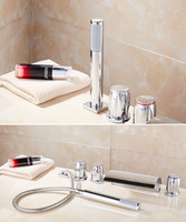 Robinet de massage latéral en laiton à 3 poignées et 5 trous pour baignoire, ensemble de 5 pièces, avec bec courbé effet cascade, pour salle de douche, mélange eau chaude et froide