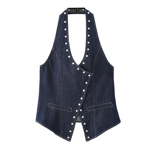 <span class=keywords><strong>Gilet</strong></span> en toile décontracté pour <span class=keywords><strong>femme</strong></span>, coupe petite, col <span class=keywords><strong>crochet</strong></span>é, style coréen occidental, <span class=keywords><strong>sans</strong></span> manches, imperméable, collection Printemps-Automne 2025 - Product Image 6