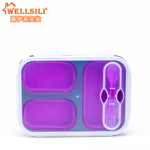Fiambrera de silicona plegable ecológica, contenedor de alimentos sin BPA, 3 compartimentos, bento con horquilla, gran oferta de fábrica - Product Image 2