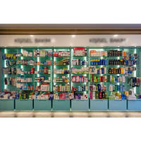 Étagère d'exposition de meubles de magasin médical de détail MDF, conception d'étagère d'affichage de pharmacie en bois personnalisée pour la pharmacie