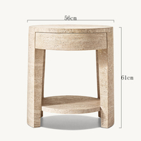 Table d'appoint en travertin courbé avec tiroir coulissant et étagère de rangement inférieure, style Wabi Sabi, pour le coin du salon