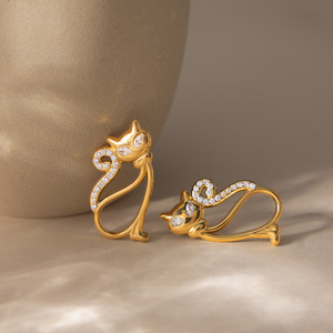 Stainless Steel Cat <b>Stud</b> <b>Earrings</b> With White Rhinestones For Women Gift Jewelry Animal Shape Fashion <b>Earrings</b> - Product Image 4