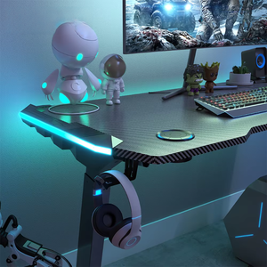 <span class=keywords><strong>Bureau</strong></span> de jeu moderne noir RGB avec support pour casque, <span class=keywords><strong>bureau</strong></span> <span class=keywords><strong>d</strong></span>'ordinateur de jeu haut de gamme réglable avec éclairage LED pour les joueurs et le <span class=keywords><strong>bureau</strong></span> - Product Image 2