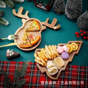 Christmas Wooden <b>Tray</b> Reindeer Tree Shape Fruit Snack Plate For Kids Party Serving - Product Image 1