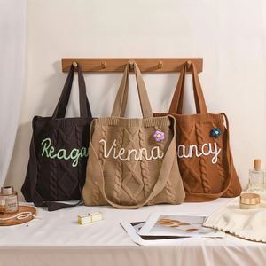 Personalized Crochet <b>Tote</b> <b>Bag</b> Custom <b>Knitted</b> Shoulder <b>Bag</b> Cable <b>Knit</b> Beach <b>Bag</b> for Women Bridesmaid Gift - Product Image 3