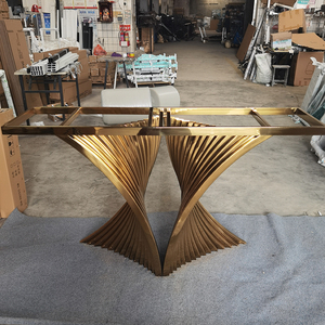 Table <span class=keywords><strong>console</strong></span> avec plateau en marbre et base irrégulière en acier inoxydable, pieds de table d'entrée en acier inoxydable doré - Product Image 4