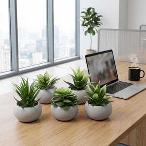 Planta <span class=keywords><strong>Suculenta</strong></span> Artificial en Maceta Blanca, Decoración de Escritorio Interior y Exterior, Plantas Artificiales de Plástico, Decoración para el Hogar - Product Image 1