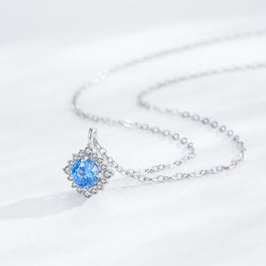 Collier pendentif fleur en zircon bleu taille ronde en argent sterling S925, version cuivre personnalisable, Ocean Treasure, pour femme - Product Image 6