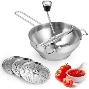 New 201 Stainless Steel Fruit And Vegetable Puree With 3 Interchangeable Discs For Easy Cleaning And Assembly Manual Operation