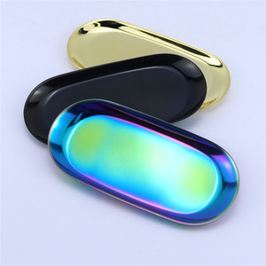 Estuche Ovalado Metálico para Encendedor, Bandeja de Almacenamiento de Lujo, Acabado Negro, Dorado y Arcoíris - Product Image 1