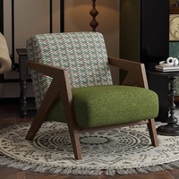 Fauteuil lounge design moderne rétro en forme de Z avec structure en bois massif et tissu en lin durable pour la maison