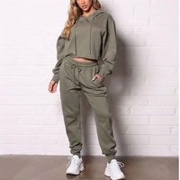Ensemble de survêtement pour femme OEVE de haute qualité, personnalisé, uni, avec crop-tops à manches longues, ensemble de sweats à capuche décontractés oversize pour femme, ensemble de survêtement évasé