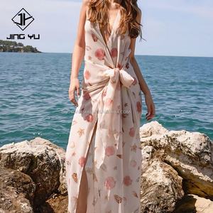 Robe maxi décontractée pour femme, style hawaïen, fleurs, sans manches, col en V, dos bas, avec boutons, robe décontractée pour femme - Product Image 1