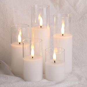 Bougies LED sans flamme à piles blanches avec support en verre, effet de flamme vacillante pour la décoration de la maison - Product Image 1