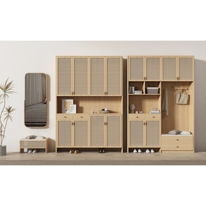 Wood Shoe Cabinet Set Modern Japandi Style Entryway Organizer Coat Hook Nook Cushioned Bench Freestanding Hallway <strong>Storage</strong> - Product Image 1
