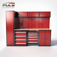 Système d'armoires de rangement modulaires PULS pour garage avec plan de travail en acier inoxydable, armoire murale, unité de tiroirs, chariot à outils pour atelier