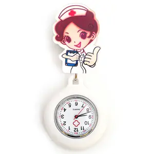 Custom Retractable Lovely Cartoon Anime Nurse Doctor Pocket Hang Clips Watches Colourful Hospital Women Mens Badge Reel Clock