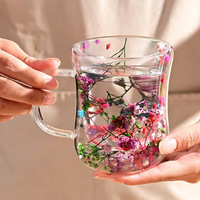 Mug en verre à double paroi créatif en verre borosilicate de haute qualité, fait à la main, nouveau design, 250 ml, pour fleurs séchées