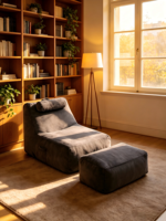 Canapé-lit moderne minimaliste portable, fauteuil de sol en tissu peluche doux avec rembourrage en mousse haute densité pour salon