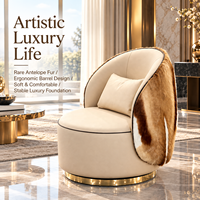 Fauteuil d'appoint de luxe moderne en cuir microfibre et fourrure d'antilope, fabriqué à la main en Italie, pour salon et mobilier de maison