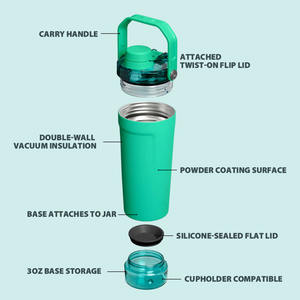 Özel Logo hidrojen termos 304 paslanmaz çelik yalıtımlı çalkalayıcı şişe baz depolama ve kolu kapağı ile sallar elde - Product Image 2