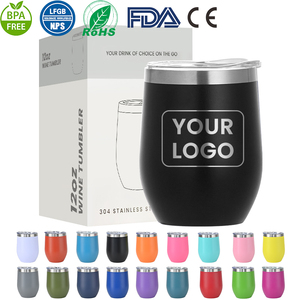 Gobelet isotherme personnalisé avec logo, 12 oz, forme d'œuf, revêtement poudré, gobelet à vin en acier inoxydable isolé sous vide de 12 oz avec couvercle coulissant - Product Image 1