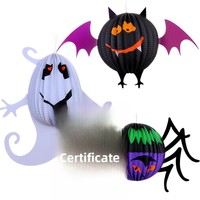 Décorations d'Halloween : Ensemble d'accessoires pour créer des scènes, ornements suspendus fantômes, sorcières, araignées, chauves-souris, lanternes en papier citrouille (Fabriqué en Chine)