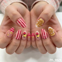 Geprinte Fruit Press-on Nagels 3D Kunstnagels Glansrijke Amandelvormige Herbruikbare Groothandel