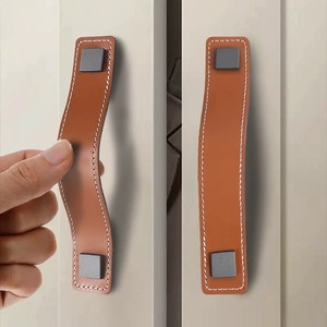 Poignées de tiroir en cuir véritable, cuir de selle, à un seul trou, pour portes de placard - Product Image 3