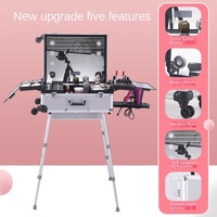 Valise trolley Bluetooth en alliage d'aluminium pour maquilleurs, pliable, multifonctionnelle, pour tatoueurs, boîte à outils de beauté, avec éclairage et poignée télescopique, pour cosmétiques