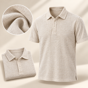 Polo en lin pour homme, léger, respirant, texturé, à manches courtes, haut de plage, vêtement d'été naturel, fabricant de vêtements sur mesure - Product Image 2