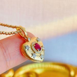 Xinfly Diy18k - Colgante de Oro Real de 18 Quilates con Rubí Natural de 0,25 Quilates y Diamante de 0,06 Quilates, Diseño de Corazón Grande, Nuevo Charm para la Creación de Joyas - Product Image 2