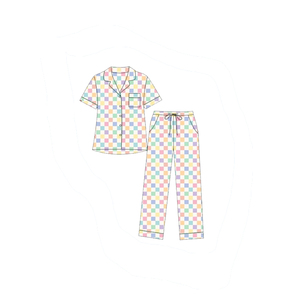 Conjunto de Ropa para Niña Pequeña con Estampado a Cuadros Colorido GSSO2312 rts, Conjunto de Manga Corta al por Mayor para Niñas - Product Image 2