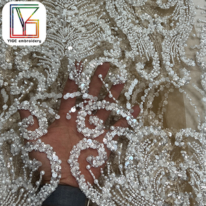 Vải ren lưới đính hạt pha lê 3D thủ công nặng, mật độ cao, dùng cho váy cưới, váy dạ hội - Product Image 6