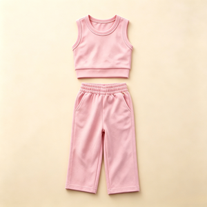 Conjunto de 2 piezas de verano para niñas: Top corto sin mangas y pantalones de pierna ancha, ropa deportiva para niños, chándal suave y transpirable para uso diario. - Product Image 2