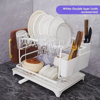 Égouttoir à vaisselle robuste en acier au carbone à deux niveaux, support à couverts détachable pratique, organisateur compact pour bols et assiettes sur comptoir de cuisine