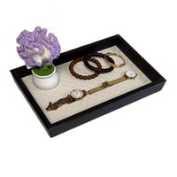 Plateau en bois pour accessoires de luxe, organisateur de bagues et colliers, en bambou texturé cuir vert, moderne et minimaliste, rectangulaire, pour bureau