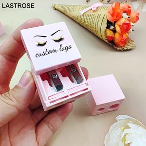 Borrador de doble agujero Rosa negro sacapuntas delineador de labios de cejas cosmético Sacapuntas de lápiz de doble agujero Sacapuntas de plástico - Product Image 5