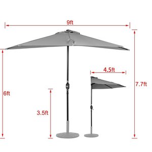 Parapluies de jardin <span class=keywords><strong>Parasol</strong></span> 2.7m(9ft) Jardin <span class=keywords><strong>Balcon</strong></span> <span class=keywords><strong>Demi</strong></span> Parapluie Semi-Circulaire avec Manivelle, pare-soleil Semi-Circulaire - Product Image 6