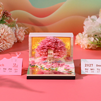 Sakura Shrine Treehouse 3D Paper Sculpture 2027 Art Calendar Dreamy Garden Diorama Memos with Mirror Base&LED Backlit Silhouette