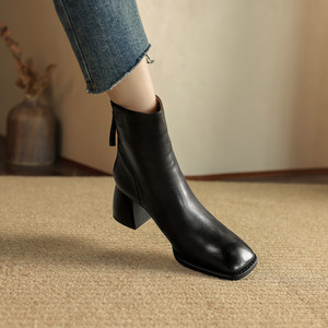 Bottines à talons épais, élégantes et polyvalentes, bottes fines mi-mollet pour l'automne et l'hiver - Product Image 2