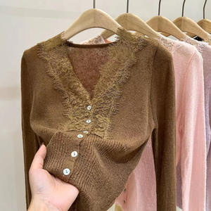 Suéter Cárdigan de <span class=keywords><strong>Mujer</strong></span> Estilo Coreano con Cuello en V, Manga Larga, Ligeramente <span class=keywords><strong>Transparente</strong></span>, para Otoño, Modelo 011 - Product Image 4