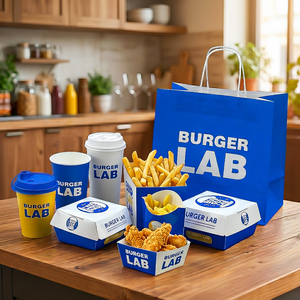 Boîtes en carton blanc biodégradable et recyclable imprimées sur mesure pour les en-cas rapides, les hamburgers, les frites, les plats frits - Product Image 5